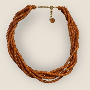 Multi-strand Amber Color Beaded Choker Necklace
